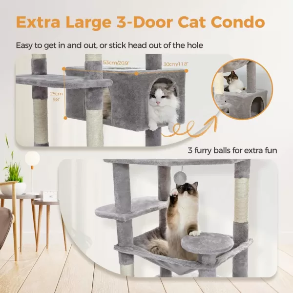 PAWZ Road Cat Tree 535 Inches Tall Cat Tower with Spacious Hammocks Condos and Scratching Posts Cat House with Dual Padded Perches for Indoor Large CatsBeigeGray