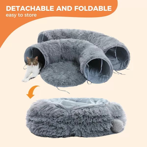 PAWZ Road Large Cat Tunnel Cat Tunnel Bed with Central Soft Mat and Dangling Balls Collapsible Fluffy Plush Cat Tube 98 Inches in Diameter for Indoor Cats Rabbits and PuppiesLong Plush