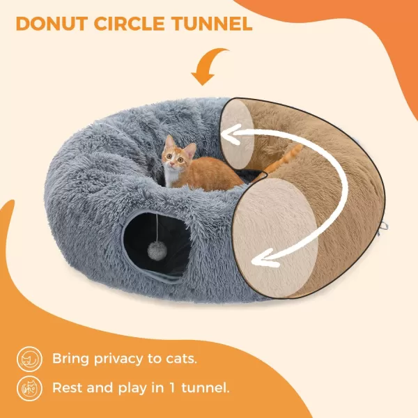 PAWZ Road Large Cat Tunnel Cat Tunnel Bed with Central Soft Mat and Dangling Balls Collapsible Fluffy Plush Cat Tube 98 Inches in Diameter for Indoor Cats Rabbits and PuppiesLong Plush