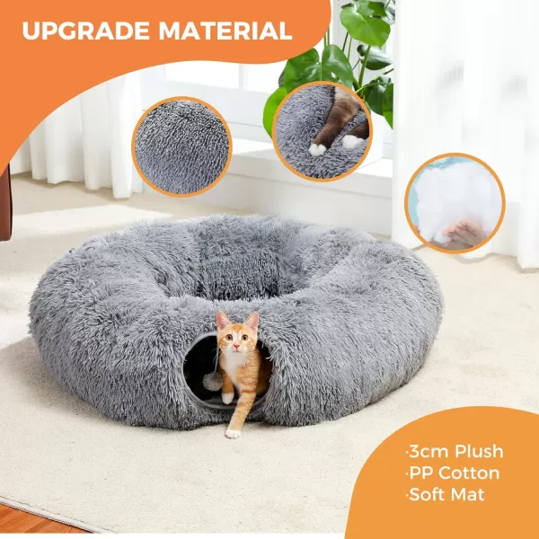 PAWZ Road Large Cat Tunnel Cat Tunnel Bed with Central Soft Mat and Dangling Balls Collapsible Fluffy Plush Cat Tube 98 Inches in Diameter for Indoor Cats Rabbits and PuppiesLong Plush