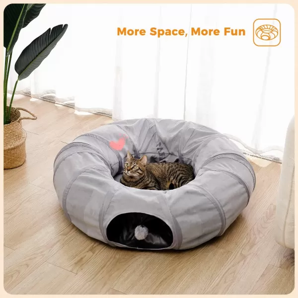 PAWZ Road Large Cat Tunnel Cat Tunnel Bed with Central Soft Mat and Dangling Balls Collapsible Fluffy Plush Cat Tube 98 Inches in Diameter for Indoor Cats Rabbits and PuppiesSuede