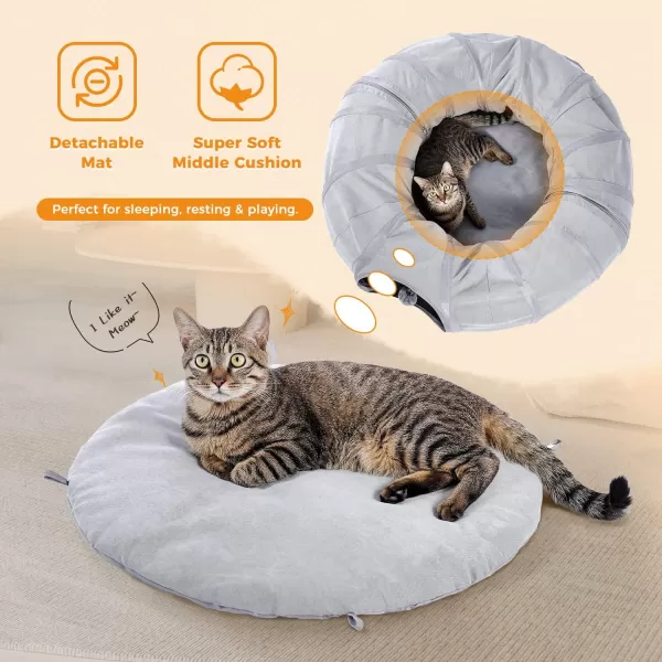 PAWZ Road Large Cat Tunnel Cat Tunnel Bed with Central Soft Mat and Dangling Balls Collapsible Fluffy Plush Cat Tube 98 Inches in Diameter for Indoor Cats Rabbits and PuppiesSuede