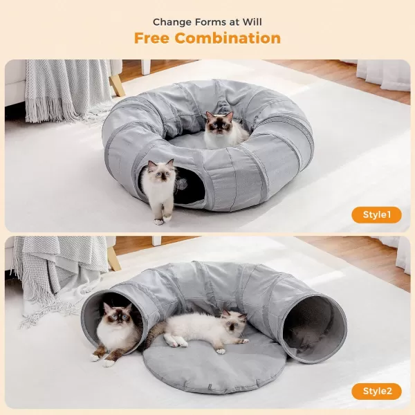 PAWZ Road Large Cat Tunnel Cat Tunnel Bed with Central Soft Mat and Dangling Balls Collapsible Fluffy Plush Cat Tube 98 Inches in Diameter for Indoor Cats Rabbits and PuppiesSuede