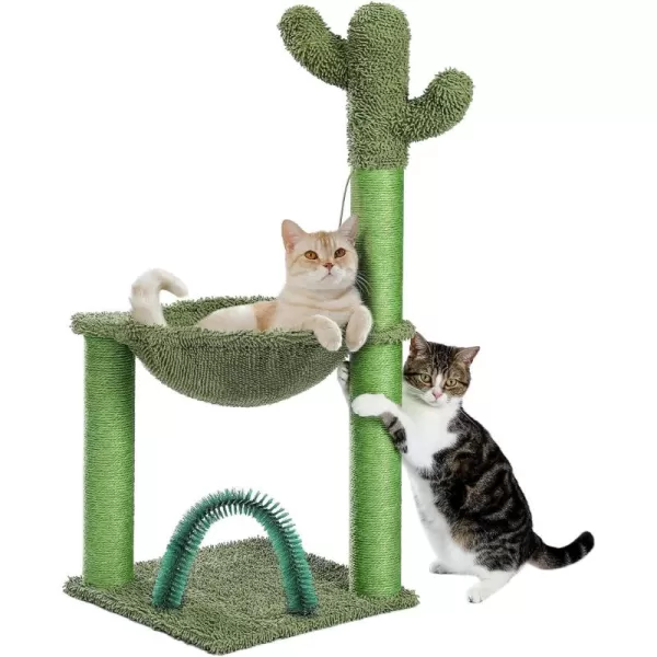 PAWZ Road Cactus Cat Tree 33 Inchs Cat Tower with Large Soft Hammock and Fully Wrapped Sisal Scratching Post for Indoor CatsUpgraded with Brush