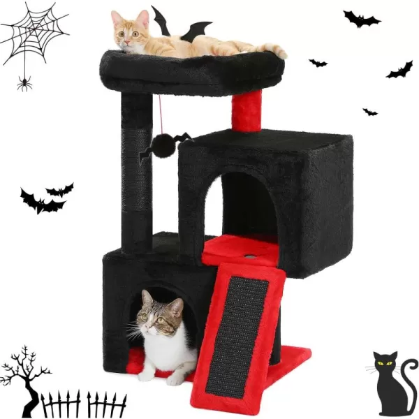 PAWZ Road Cat Tree 30 Inches Cat Tower with Dual Condos for Indoor Cats Plush Cat House with Padded Perch Scratching Ramp and Posts and Replaceable BallsBeigeBlack