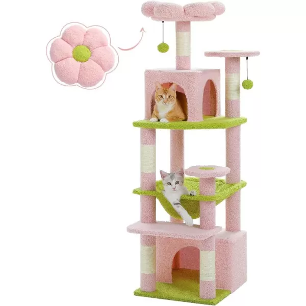 PAWZ Road Cat Tree 535 Inches Tall Cat Tower with Spacious Hammocks Condos and Scratching Posts Cat House with Dual Padded Perches for Indoor Large CatsBeigePink