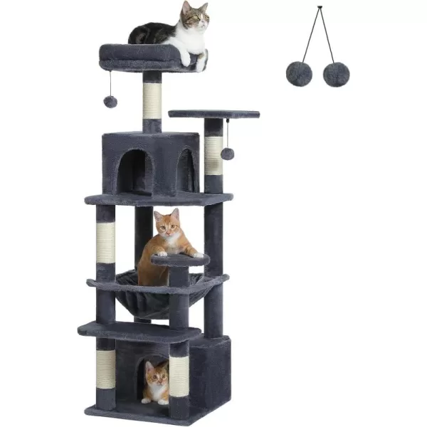 PAWZ Road Cat Tree 535 Inches Tall Cat Tower with Spacious Hammocks Condos and Scratching Posts Cat House with Dual Padded Perches for Indoor Large CatsBeigeDark Gray