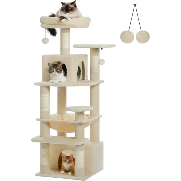 PAWZ Road Cat Tree 535 Inches Tall Cat Tower with Spacious Hammocks Condos and Scratching Posts Cat House with Dual Padded Perches for Indoor Large CatsBeigeBeige