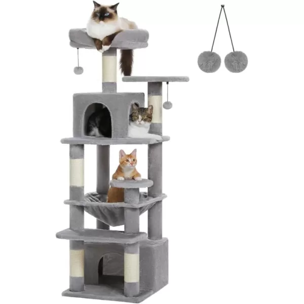 PAWZ Road Cat Tree 535 Inches Tall Cat Tower with Spacious Hammocks Condos and Scratching Posts Cat House with Dual Padded Perches for Indoor Large CatsBeigeGray