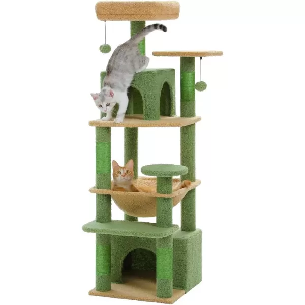 PAWZ Road Cat Tree 535 Inches Tall Cat Tower with Spacious Hammocks Condos and Scratching Posts Cat House with Dual Padded Perches for Indoor Large CatsBeigeGreen