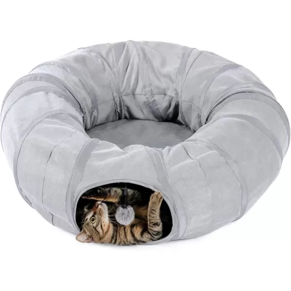 PAWZ Road Large Cat Tunnel Cat Tunnel Bed with Central Soft Mat and Dangling Balls Collapsible Fluffy Plush Cat Tube 98 Inches in Diameter for Indoor Cats Rabbits and PuppiesSuede