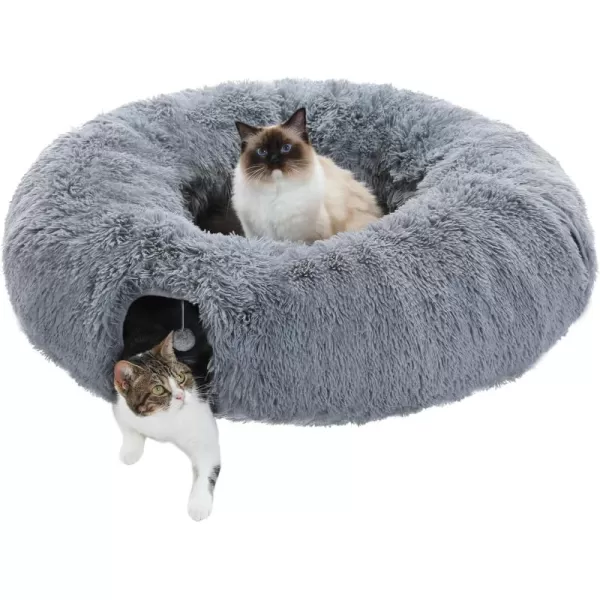 PAWZ Road Large Cat Tunnel Cat Tunnel Bed with Central Soft Mat and Dangling Balls Collapsible Fluffy Plush Cat Tube 98 Inches in Diameter for Indoor Cats Rabbits and PuppiesLong Plush