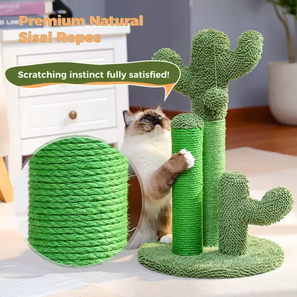 PAWZ Road Cat Scratching Post Cactus Cat Scratcher Featuring with 3 Scratching Poles and Interactive Dangling Ball Medium 23 InchesGreen