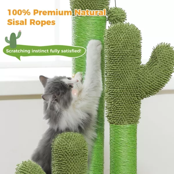 PAWZ Road Cat Scratching Post Cactus Cat Scratcher Featuring with 3 Scratching Poles and Interactive Dangling Ball Medium 23 InchesGreen