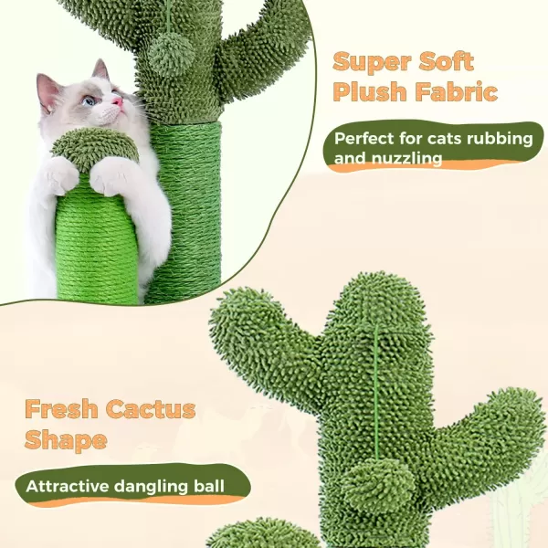 PAWZ Road Cat Scratching Post Cactus Cat Scratcher Featuring with 3 Scratching Poles and Interactive Dangling Ball Medium 23 InchesGreen