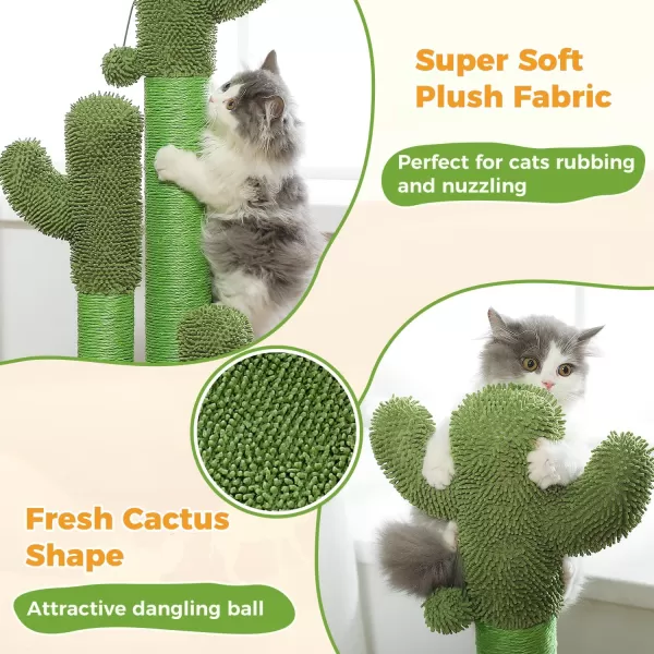 PAWZ Road Cat Scratching Post Cactus Cat Scratcher Featuring with 3 Scratching Poles and Interactive Dangling Ball Medium 23 InchesGreen