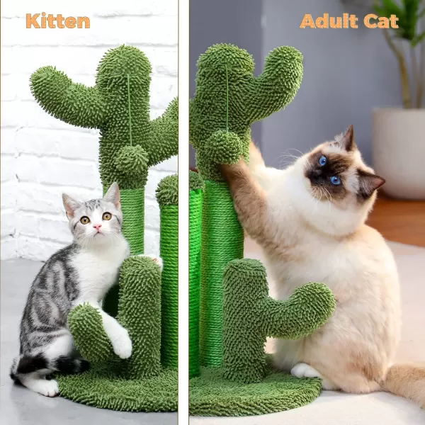 PAWZ Road Cat Scratching Post Cactus Cat Scratcher Featuring with 3 Scratching Poles and Interactive Dangling Ball Medium 23 InchesGreen