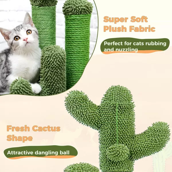 PAWZ Road Cat Scratching Post Cactus Cat Scratcher Featuring with 3 Scratching Poles and Interactive Dangling Ball Medium 23 InchesGreen