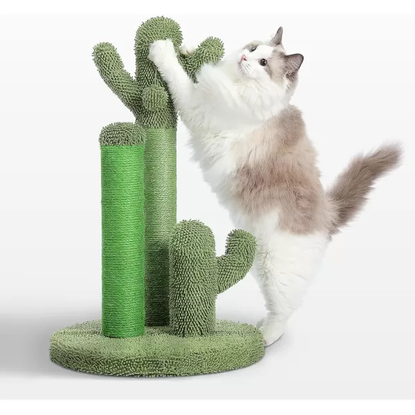 PAWZ Road Cat Scratching Post Cactus Cat Scratcher Featuring with 3 Scratching Poles and Interactive Dangling Ball Medium 23 InchesGreen