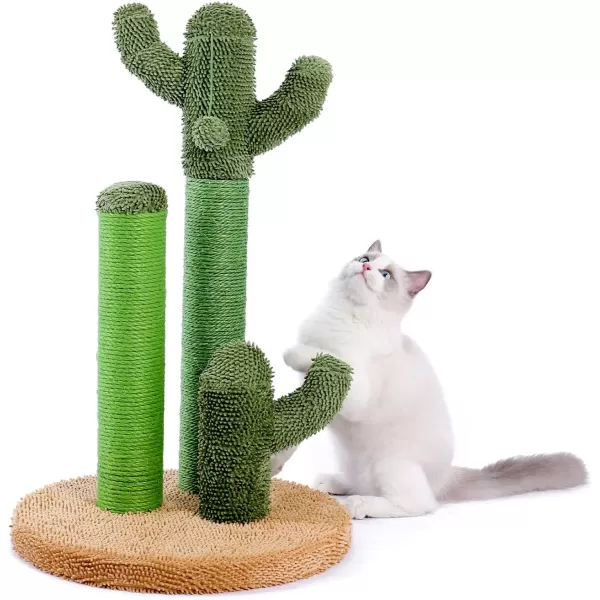 PAWZ Road Cat Scratching Post Cactus Cat Scratcher Featuring with 3 Scratching Poles and Interactive Dangling Ball Medium 23 InchesKhaki