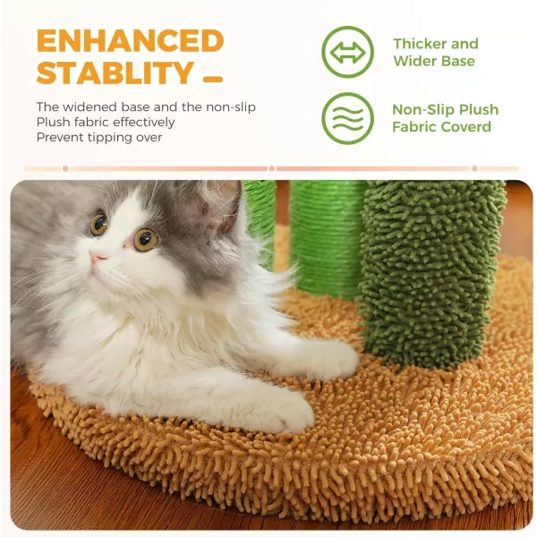 PAWZ Road Cat Scratching Post Cactus Cat Scratcher Featuring with 3 Scratching Poles and Interactive Dangling Ball Medium 23 InchesKhaki