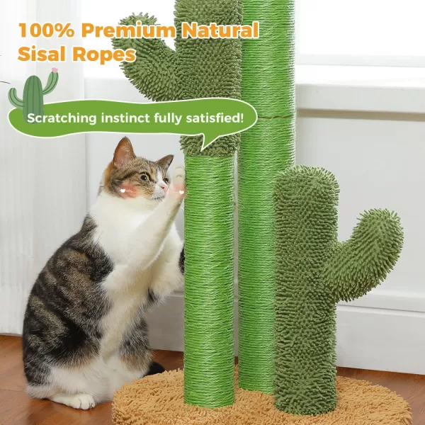 PAWZ Road Cat Scratching Post Cactus Cat Scratcher Featuring with 3 Scratching Poles and Interactive Dangling Ball Medium 23 InchesKhaki