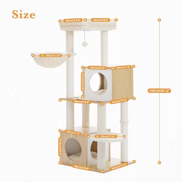 PAWZ Road Cat Tree 35 Inches Wooden Cat Tower with Double Condos Spacious Perch Fully Wrapped Scratching Sisal Posts and Replaceable Dangling BallsWalnutWooden Beige