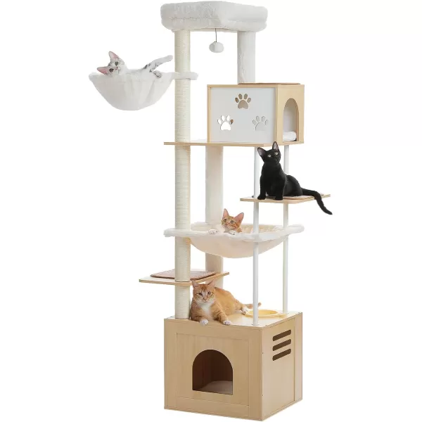 PAWZ Road Cat Tree 35 Inches Wooden Cat Tower with Double Condos Spacious Perch Fully Wrapped Scratching Sisal Posts and Replaceable Dangling BallsWalnutWooden Beige