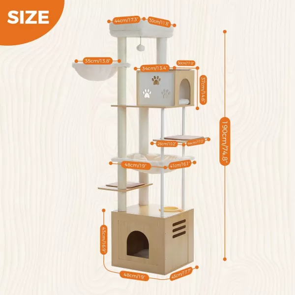 PAWZ Road Cat Tree 35 Inches Wooden Cat Tower with Double Condos Spacious Perch Fully Wrapped Scratching Sisal Posts and Replaceable Dangling BallsWalnutWooden Beige