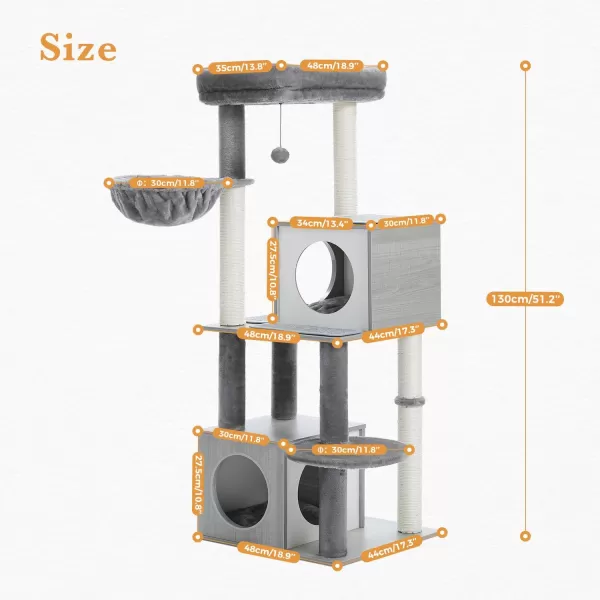 PAWZ Road Cat Tree 35 Inches Wooden Cat Tower with Double Condos Spacious Perch Fully Wrapped Scratching Sisal Posts and Replaceable Dangling BallsWalnutWooden Gray