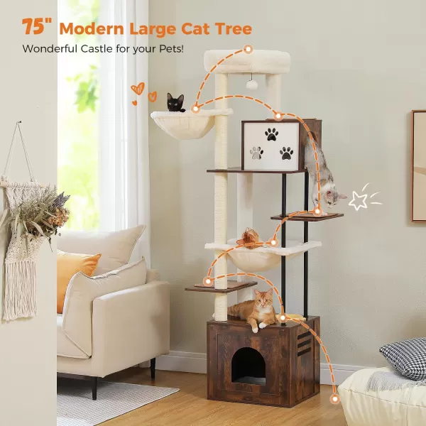 PAWZ Road Cat Tree 35 Inches Wooden Cat Tower with Double Condos Spacious Perch Fully Wrapped Scratching Sisal Posts and Replaceable Dangling BallsWalnutWooden Brown