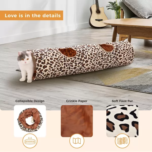 PAWZ Road Cat Tunnel 51 Inches Long Cat Toys Collapsible Tunnel 12 Inches in Diameter Large Cat Tube for Big CatRabbits and Puppy LargeLeopard