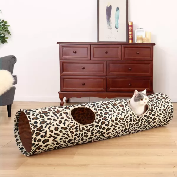 PAWZ Road Cat Tunnel 51 Inches Long Cat Toys Collapsible Tunnel 12 Inches in Diameter Large Cat Tube for Big CatRabbits and Puppy LargeLeopard