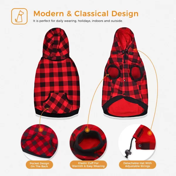 PAWZ Road Dog Coat Plaid Dog Sweater British Style Dog Vest Windproof Dog Jacket Dog Winter Clothes for Small Medium Large Dogs Red SmallRed