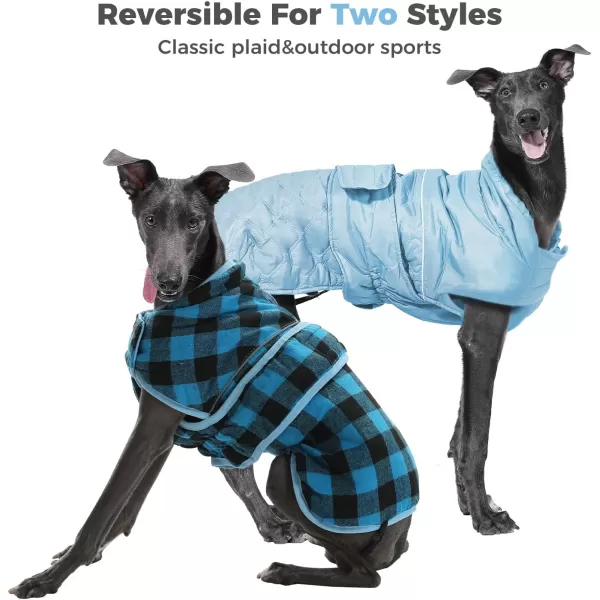 PAWZ Road Dog Winter Coat with 5 Layers Warm Material Reversible Dog Clothes with 2 Sides Dog Jacket Outdoor Water Repellent Light Beige Plaid XSBlue Plaid