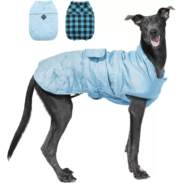 PAWZ Road Dog Winter Coat with 5 Layers Warm Material Reversible Dog Clothes with 2 Sides Dog Jacket Outdoor Water Repellent Light Beige Plaid XSBlue Plaid