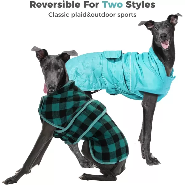 PAWZ Road Dog Winter Coat with 5 Layers Warm Material Reversible Dog Clothes with 2 Sides Dog Jacket Outdoor Water Repellent Light Beige Plaid XSGreen Plaid