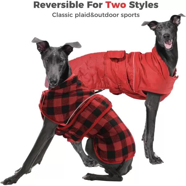 PAWZ Road Dog Winter Coat with 5 Layers Warm Material Reversible Dog Clothes with 2 Sides Dog Jacket Outdoor Water Repellent Light Beige Plaid XSRed Plaid