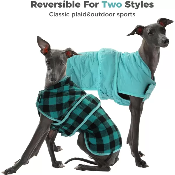 PAWZ Road Dog Winter Coat with 5 Layers Warm Material Reversible Dog Clothes with 2 Sides Dog Jacket Outdoor Water Repellent Red Plaid SGreen Plaid