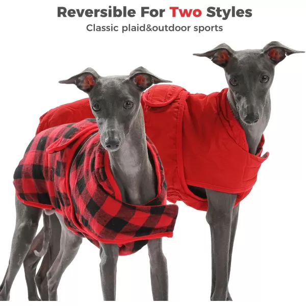 PAWZ Road Dog Winter Coat with 5 Layers Warm Material Reversible Dog Clothes with 2 Sides Dog Jacket Outdoor Water Repellent Red Plaid SRed Plaid