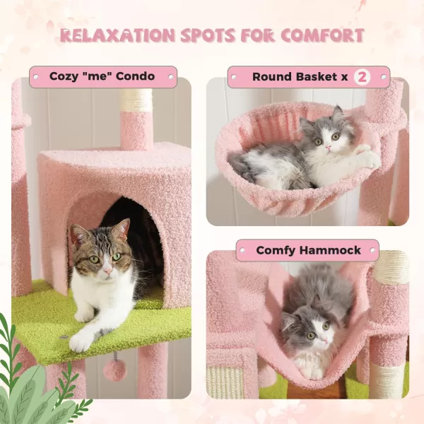 PAWZ Road Gothic Cat Tree Floor to Ceiling Cat Tower with Adjustable Height 868120 Inches 5 Tiers Black Cat Condo with Cozy Hammock Fully Scratching Posts and Dangling Balls for Indoor CatsPink