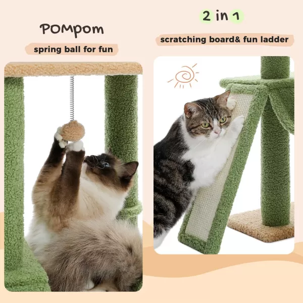 PAWZ Road Gothic Cat Tree Floor to Ceiling Cat Tower with Adjustable Height 868120 Inches 5 Tiers Black Cat Condo with Cozy Hammock Fully Scratching Posts and Dangling Balls for Indoor CatsGreen