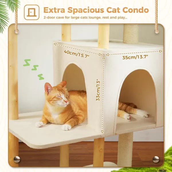 PAWZ Road Large Cat Tree 53 Inches Modern Wooden Cat Tower for Indoor Large Cats MultiLevel Cat Condos with Long Scratching Posts and Scraping ColumnsBeigeBeige