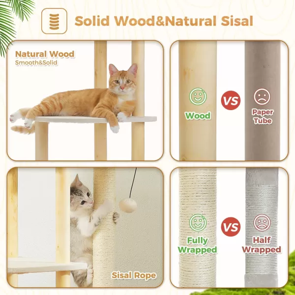 PAWZ Road Large Cat Tree 53 Inches Modern Wooden Cat Tower for Indoor Large Cats MultiLevel Cat Condos with Long Scratching Posts and Scraping ColumnsBeigeBeige