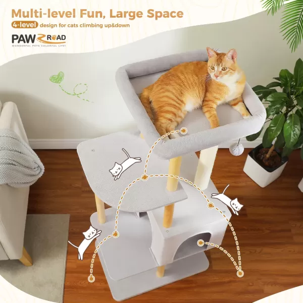 PAWZ Road Large Cat Tree 53 Inches Modern Wooden Cat Tower for Indoor Large Cats MultiLevel Cat Condos with Long Scratching Posts and Scraping ColumnsBeigeGray