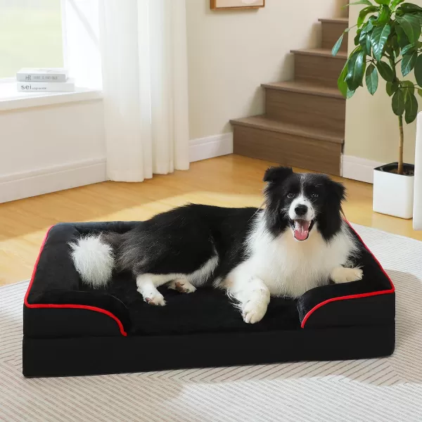 PAWZ Road Orthopedic Dog Bed Bolster Small Dog Bed for Small Dogs with Memory Foam2Layer Waterproof Cover and NonSlip Bottom for Small Medium and Large DogBlueSmallBlack