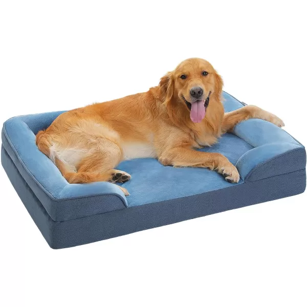 PAWZ Road Orthopedic Dog Bed Bolster Small Dog Bed for Small Dogs with Memory Foam2Layer Waterproof Cover and NonSlip Bottom for Small Medium and Large DogBlueSmallBlue