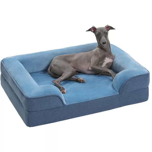 PAWZ Road Orthopedic Dog Bed Bolster Small Dog Bed for Small Dogs with Memory Foam2Layer Waterproof Cover and NonSlip Bottom for Small Medium and Large DogBlueSmallBlue