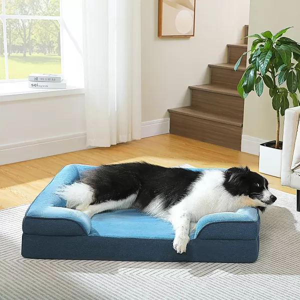 PAWZ Road Orthopedic Dog Bed Bolster Small Dog Bed for Small Dogs with Memory Foam2Layer Waterproof Cover and NonSlip Bottom for Small Medium and Large DogBlueSmallBlue