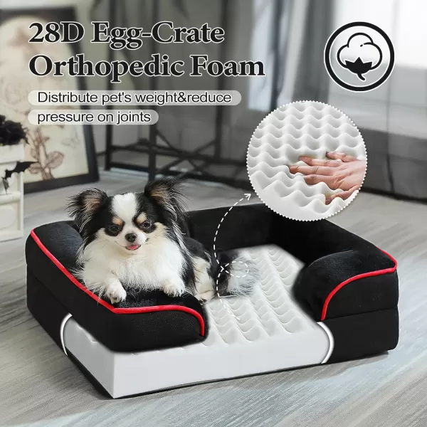 PAWZ Road Orthopedic Dog Bed Bolster Small Dog Bed for Small Dogs with Memory Foam2Layer Waterproof Cover and NonSlip Bottom for Small Medium and Large DogBlueSmallBlack